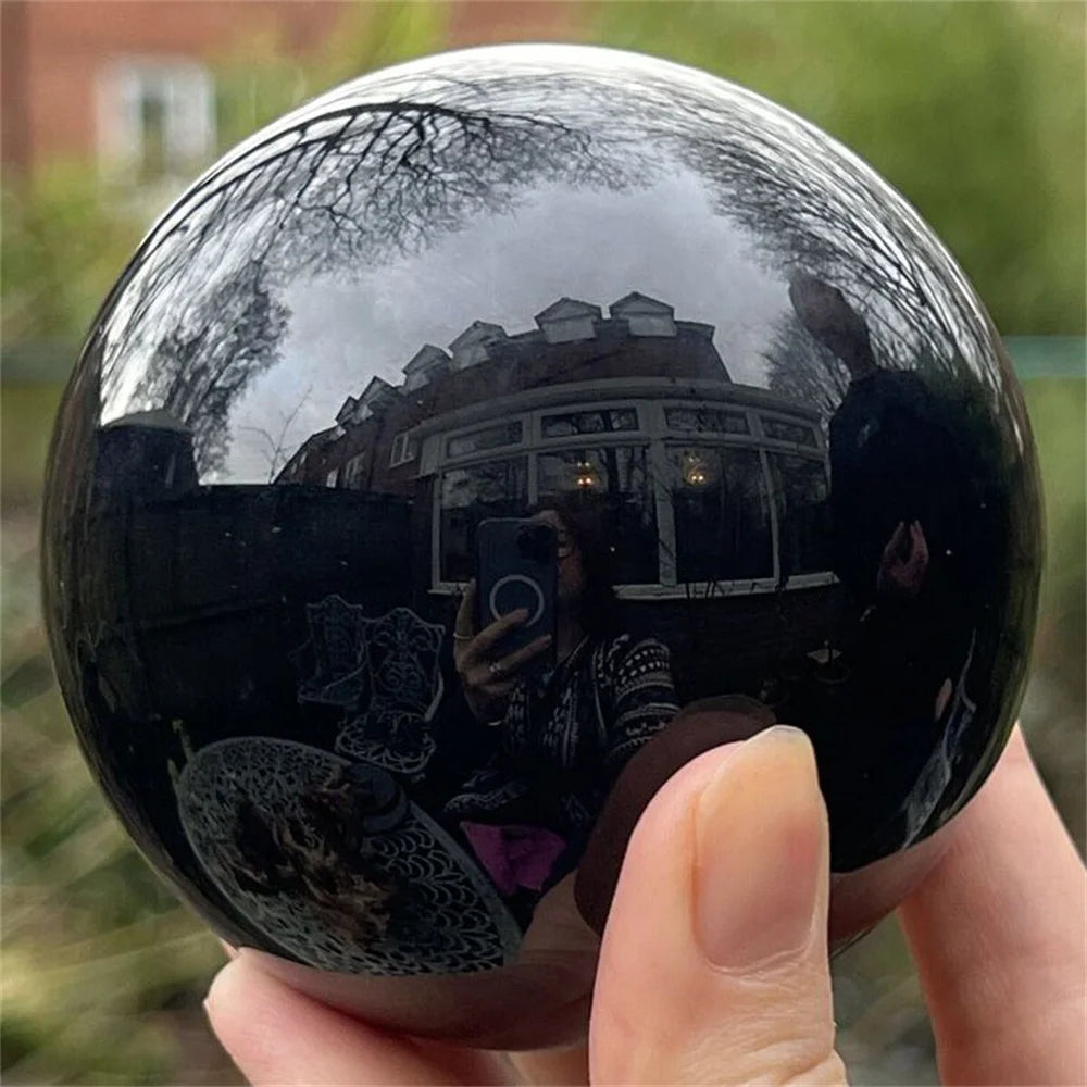 Natural Black Obsidian Sphere – Healing Crystal for Reiki, Feng Shui, and Home Decor (Base Not Included)