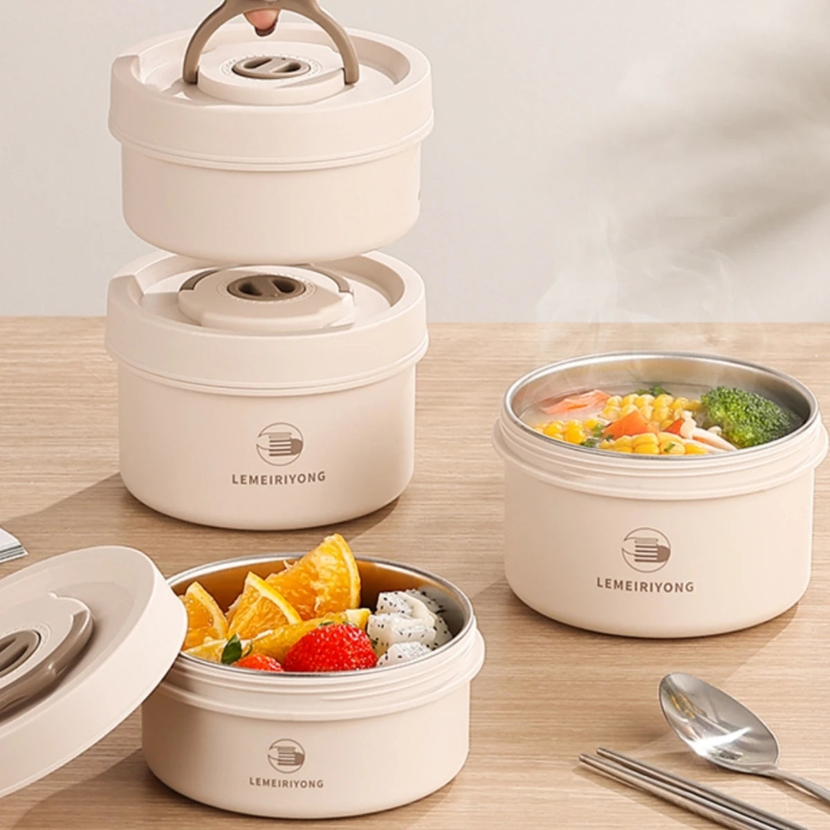 Portable Insulated Lunch Box Set – Stackable Stainless Steel Bento Containers for Fresh & Convenient Meals Anywhere