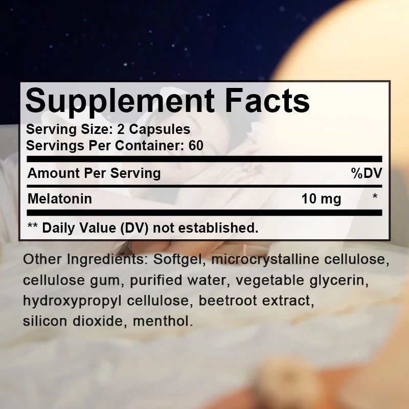Melatonin 10 mg Supplement, Natural Sleep Aid, Deeper Sleep, Improves Memory, Helps Relieve Stress and Anxiety, 120 Capsules