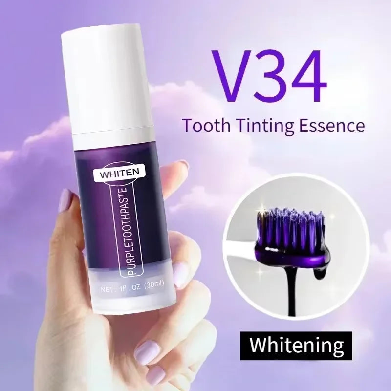 V34 Purple Teeth Whitening Toothpaste – Plaque Removal, Stain Cleaning, and Fresh Breath for a Brighter Smile