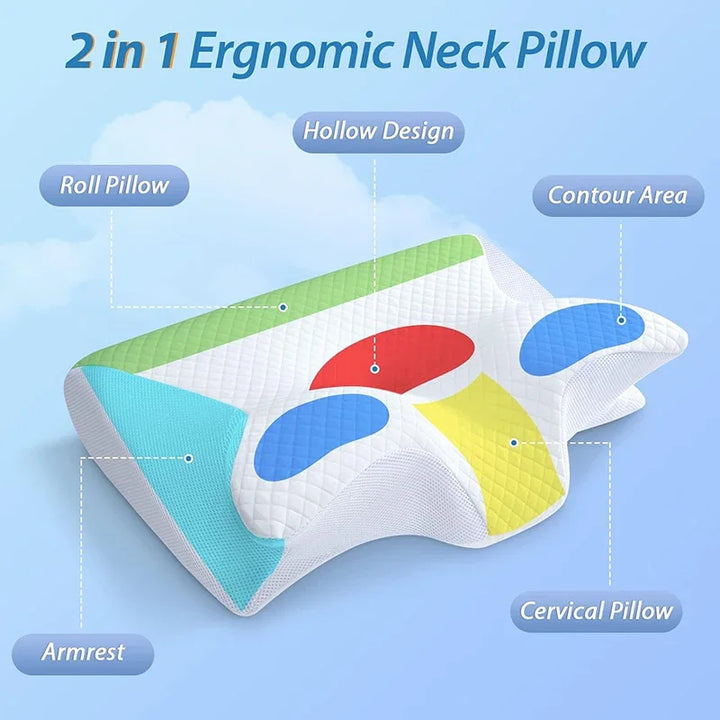 2-in-1 Memory Foam Cervical Pillow – Ergonomic Contour for Neck Pain Relief and Better Sleep