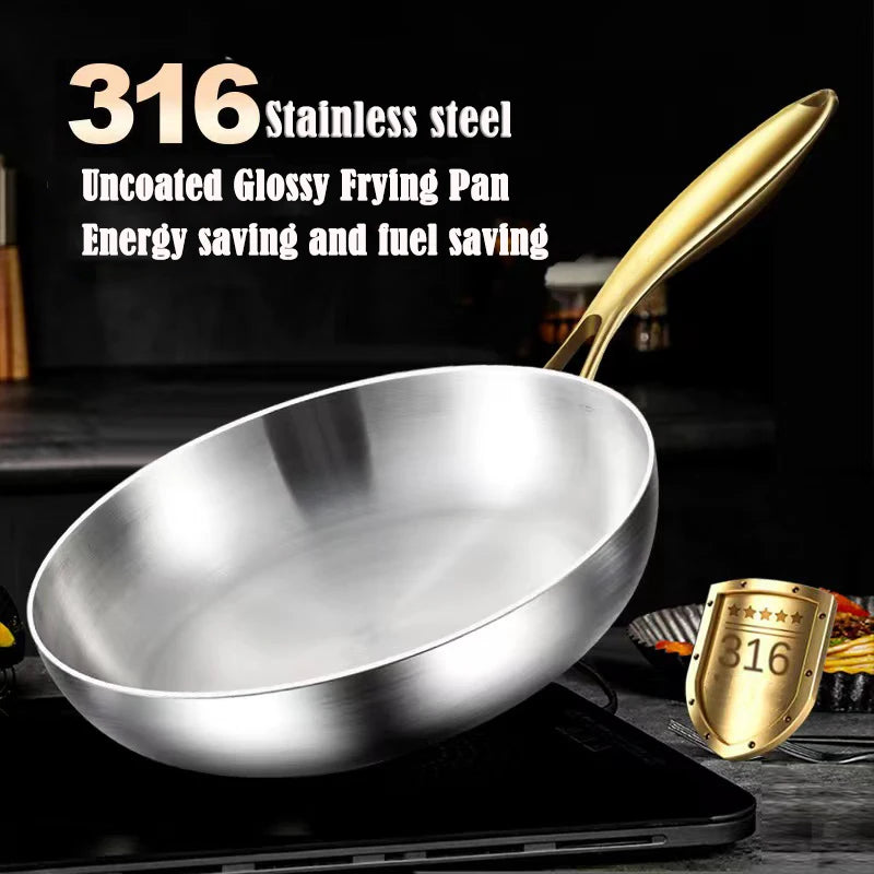 316 Stainless Steel Frying Pan & Wok – Nonstick, Durable, and Compatible with All Cooktops