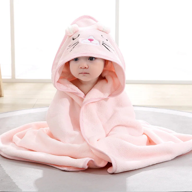Cartoon Animal Baby Bath Towels – Soft Hooded Towel and Swaddle Wrap for Newborns and Toddlers