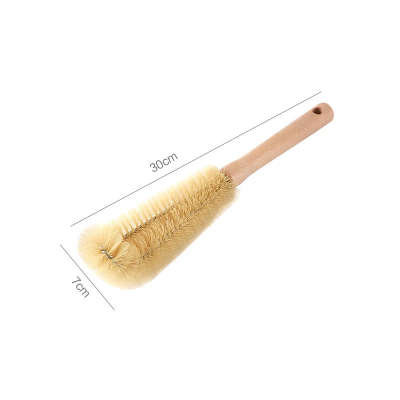 Wooden Bottle Cleaning Brush – Long Handle Glass Scrubber for Drink Bottles and Kitchen Cleaning