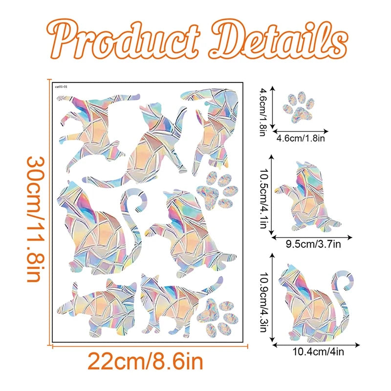 Rainbow Suncatcher Window Stickers – PVC Cat & Butterfly Prism Glass Decals for Kids' Bedroom Decoration