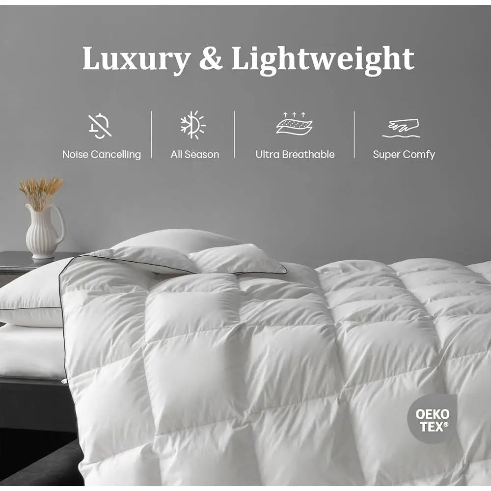 Fluffy Lightweight Down Fiber Comforter All Season Medium Warmth Duvet Insert Hotel Quality Soft Breathable Cozy Sleep Aid
