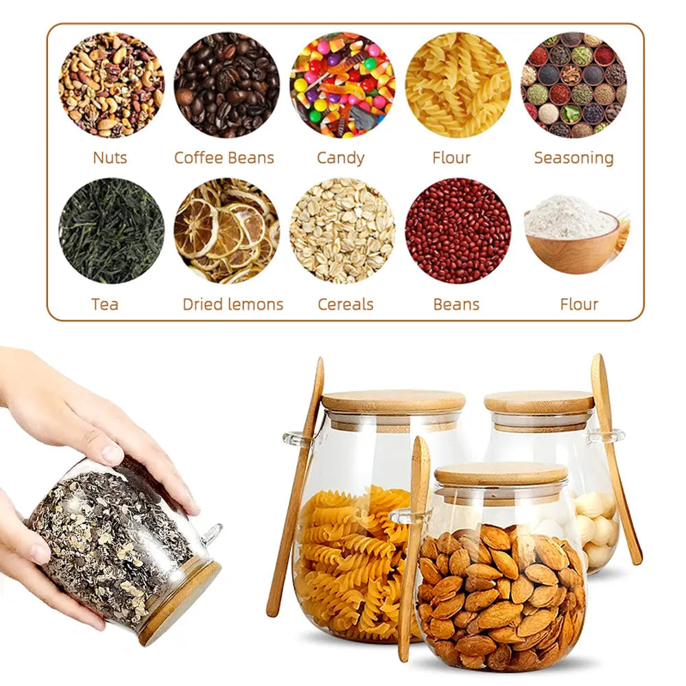 34oz Sealed Glass Jar with Spoon & Lid – Clear Storage for Spices, Sugar, Tea & More