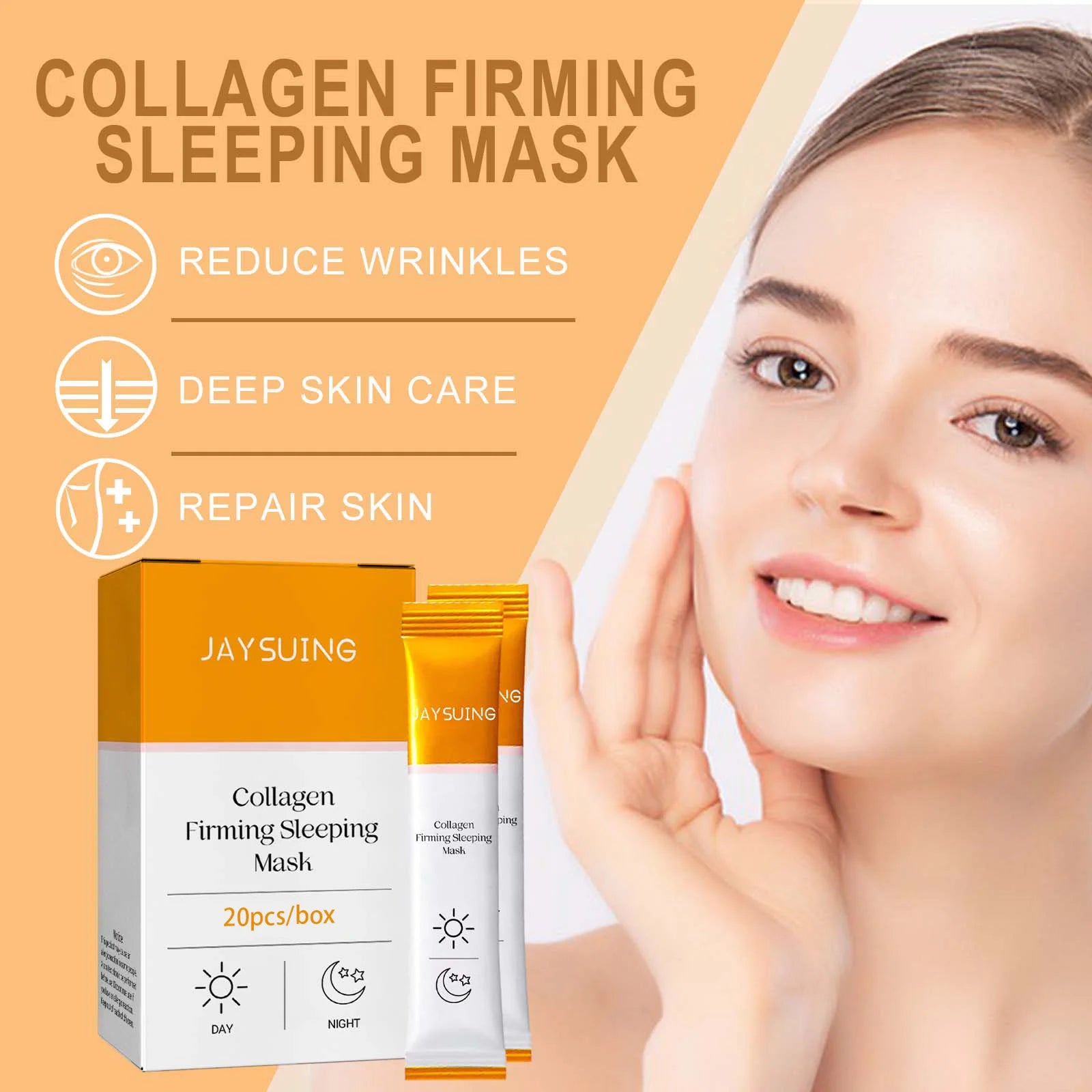 Jaysuing  Collagen moisturizing facial mask reduces facial fine lines, tightens skin, moisturizes skin, and sleeps facial mask