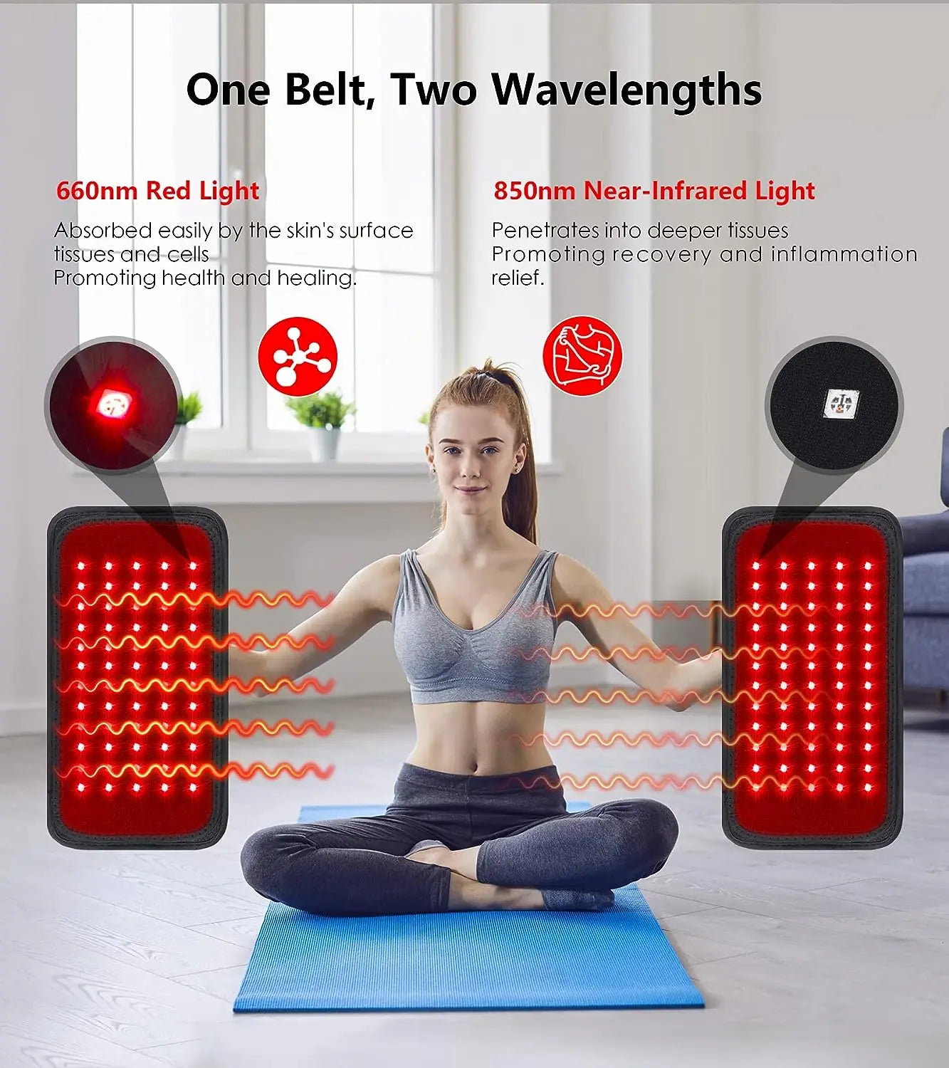 60 LEDs Red & Infrared Light Therapy Belt – 850nm & 660nm Fat Burning Slimming Machine, Back & Full-Body Heat Pad for Waist & Body Contouring