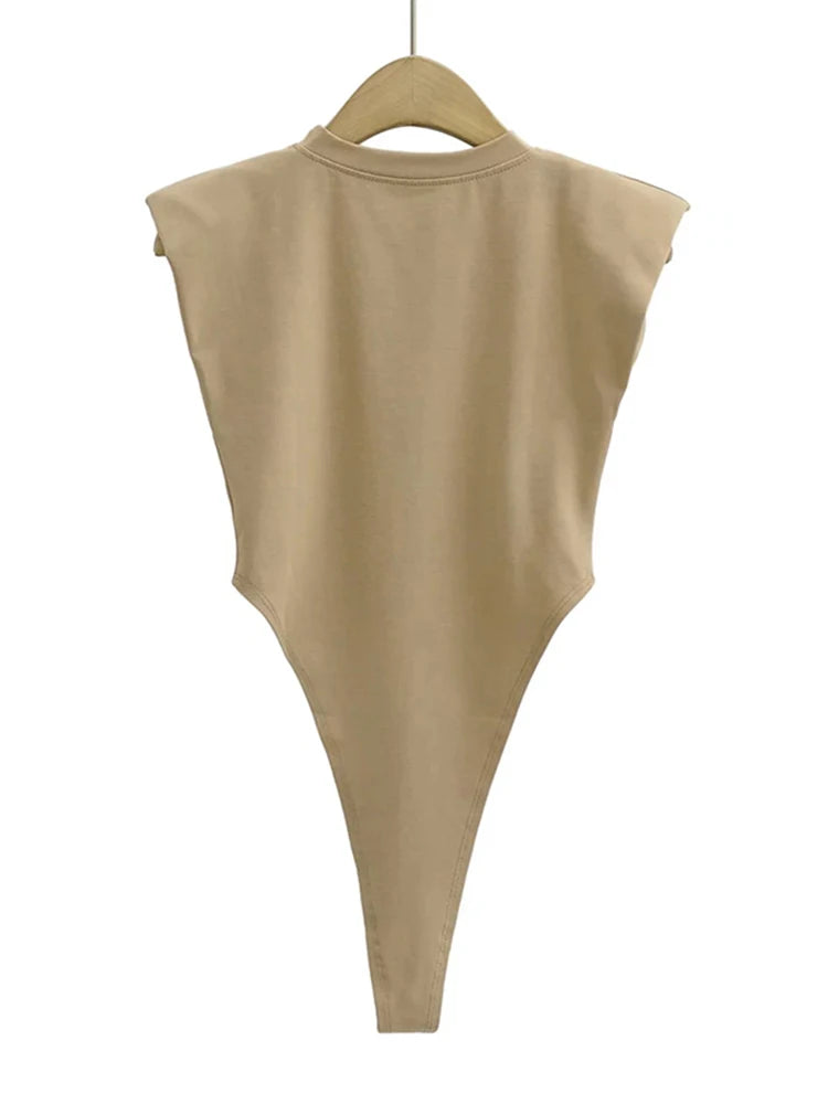 Women's Summer Bodycon Bodysuit – Padded Shoulder, Sleeveless One-Piece for a Sleek, Sexy Look