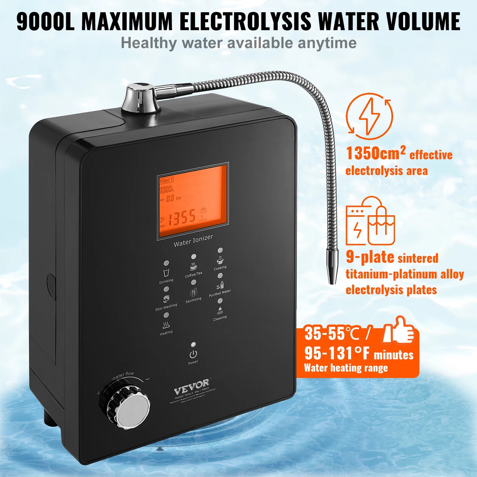 VEVOR Alkaline Water Ionizer Machine pH 3-11.2 Alkaline Acidic Hydrogen Water Purifier 6 Water Settings Home Filtration System