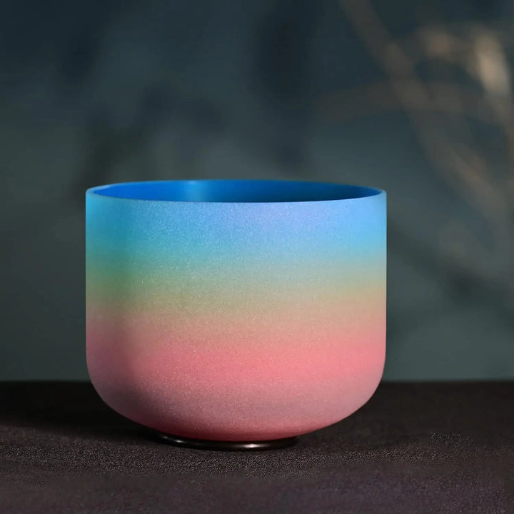 CVNC 440HZ 8 Inch Rainbow Colored G Note Throat Chakra Frosted Quartz Crystal Singing Bowl for Sound Healing and Meditation