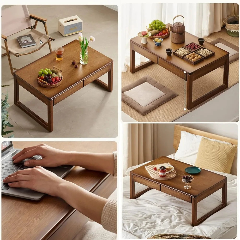 Japanese Floor Table, Low Altar Table for Meditation, Tatami Coffee Table, Small Tea Table for Floor Sitting, for Dining & Spiri