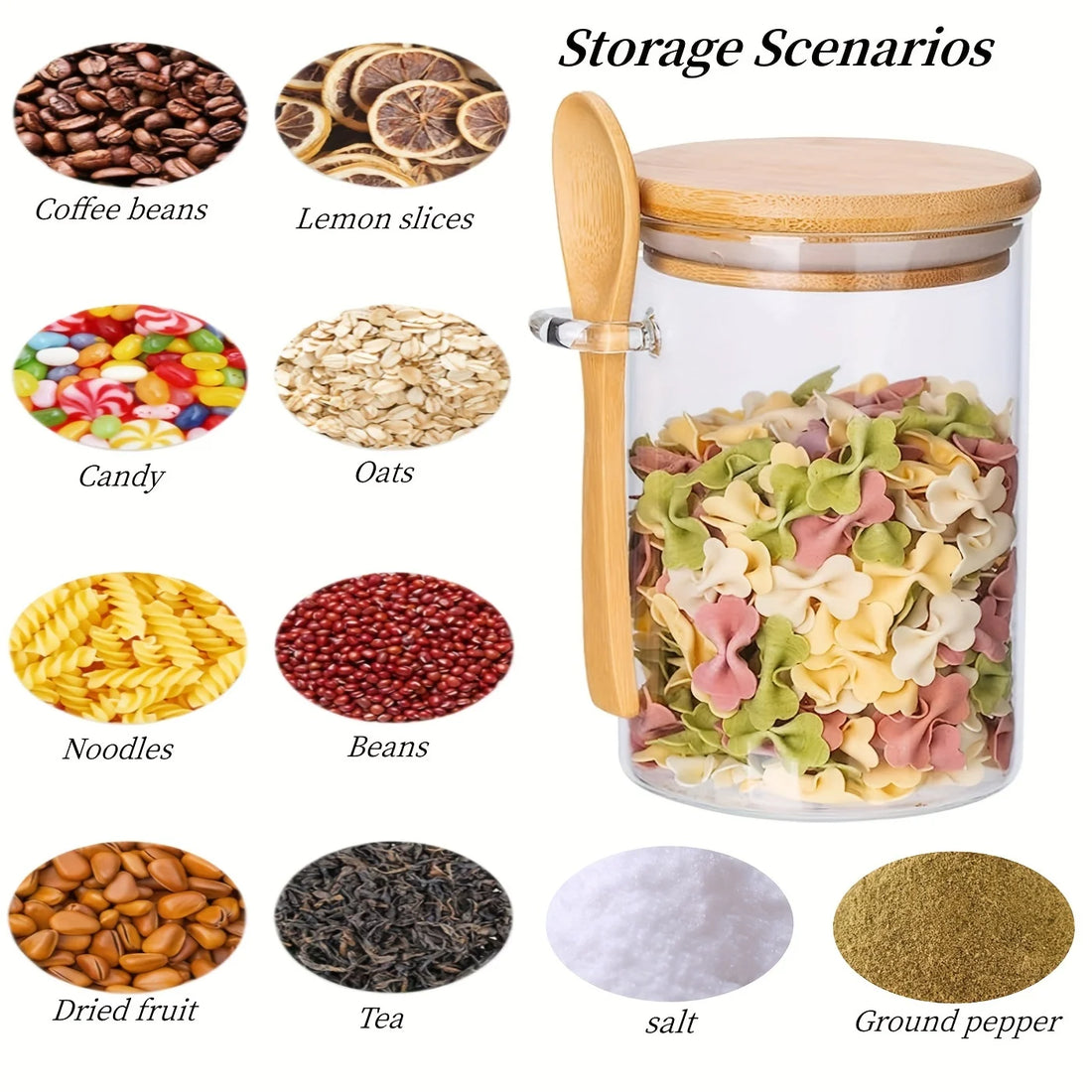 18oz Airtight Glass Jars with Lids & Spoons – Clear Storage for Spices, Candy, Tea & More