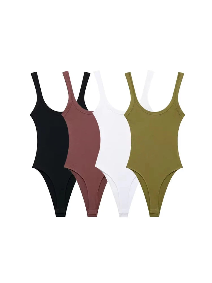 TRZA Skinny Ribbed Bodysuit for Women – O Neck, Straps, Snap-Button Playsuit, Sexy Fashion