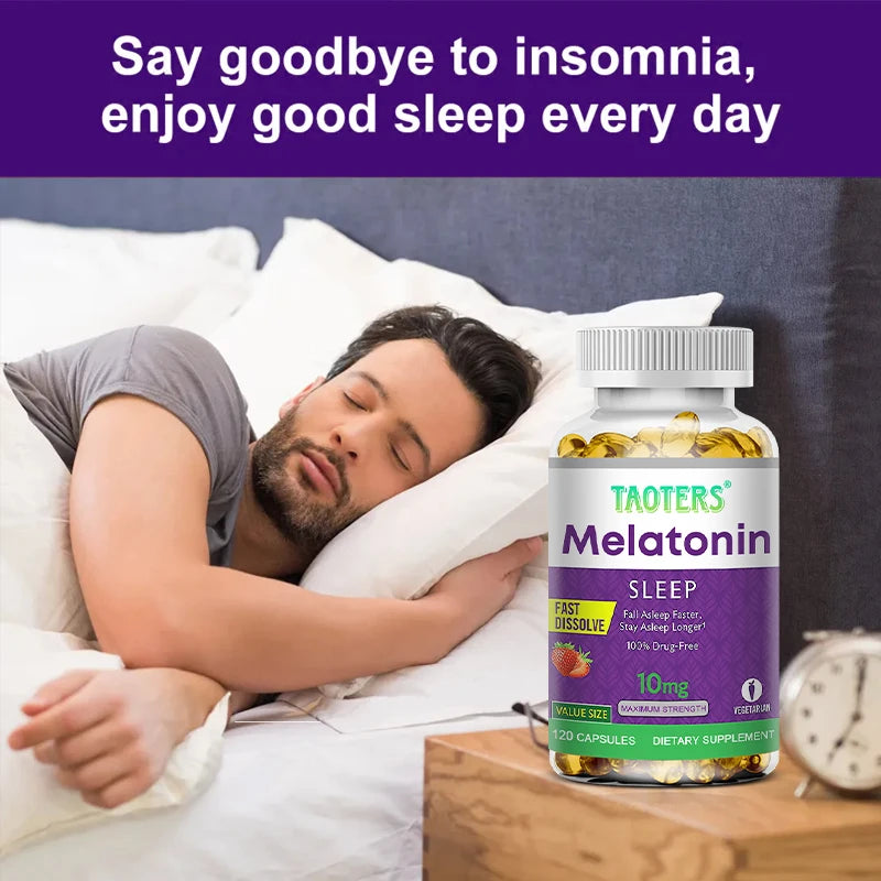 Melatonin 10 mg Supplement, Natural Sleep Aid, Deeper Sleep, Improves Memory, Helps Relieve Stress and Anxiety, 120 Capsules