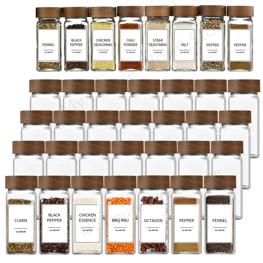 13Pcs Glass Spice Jars with Bamboo Lids – 4oz Seasoning Organizer Set for Spice Rack & Kitchen Storage
