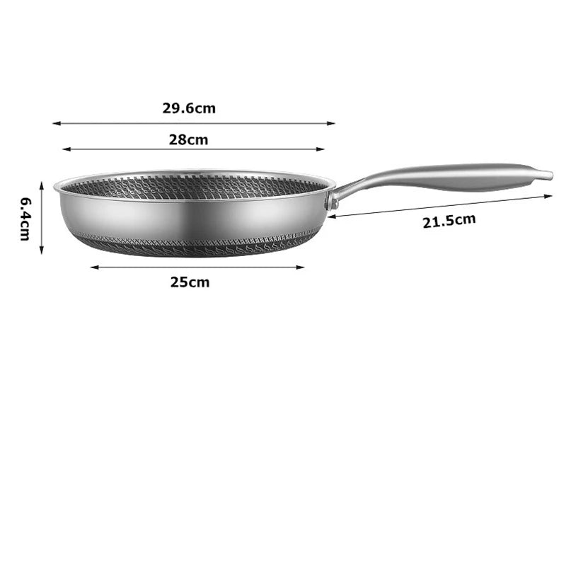 LMETJMA Stainless Steel Honeycomb Frying Pan with Lid – Nonstick & Multi-Cooktop Compatible