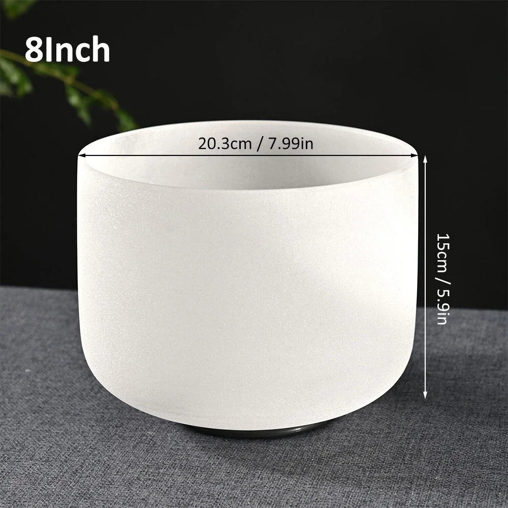 8 Inch Pure White Crystal Singing Bowl Including Sheepskin Mallet Rubber Ring For Sound Healing Meditation Bells Cowbell Garden