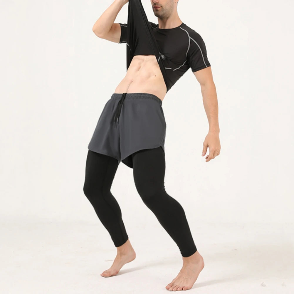 Men's Fake Two Pieces Outdoor Summer Sport Running Training Fitness Elastic Fishing Pants Quick-drying Trousers