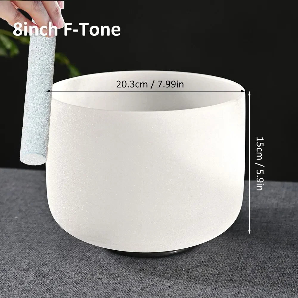 8 Inch Pure White Crystal Singing Bowl Including Sheepskin Mallet Rubber Ring For Sound Healing Meditation Bells Cowbell Garden
