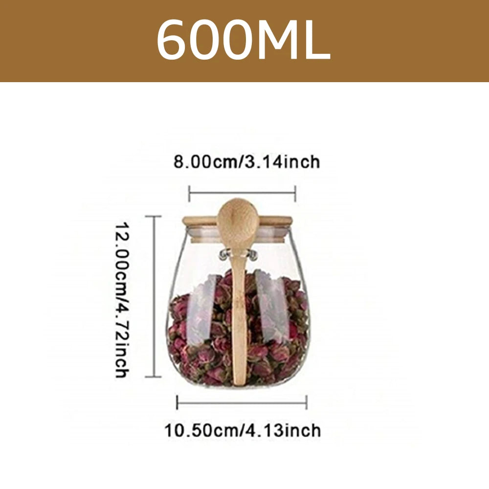 34oz Sealed Glass Jar with Spoon & Lid – Clear Storage for Spices, Sugar, Tea & More