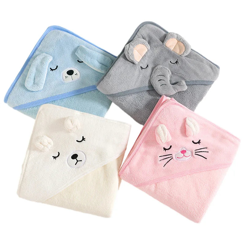 Cartoon Animal Baby Bath Towels – Soft Hooded Towel and Swaddle Wrap for Newborns and Toddlers