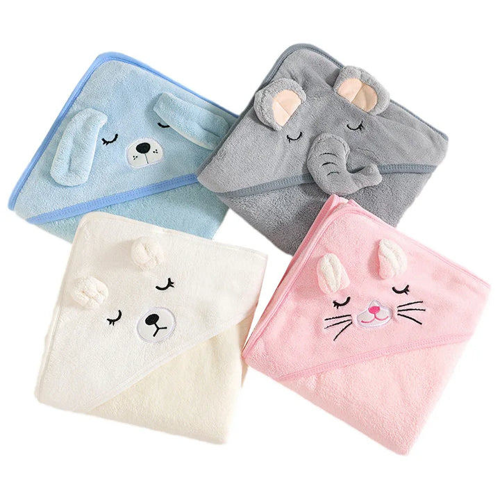 Cartoon Animal Baby Bath Towels – Soft Hooded Towel and Swaddle Wrap for Newborns and Toddlers
