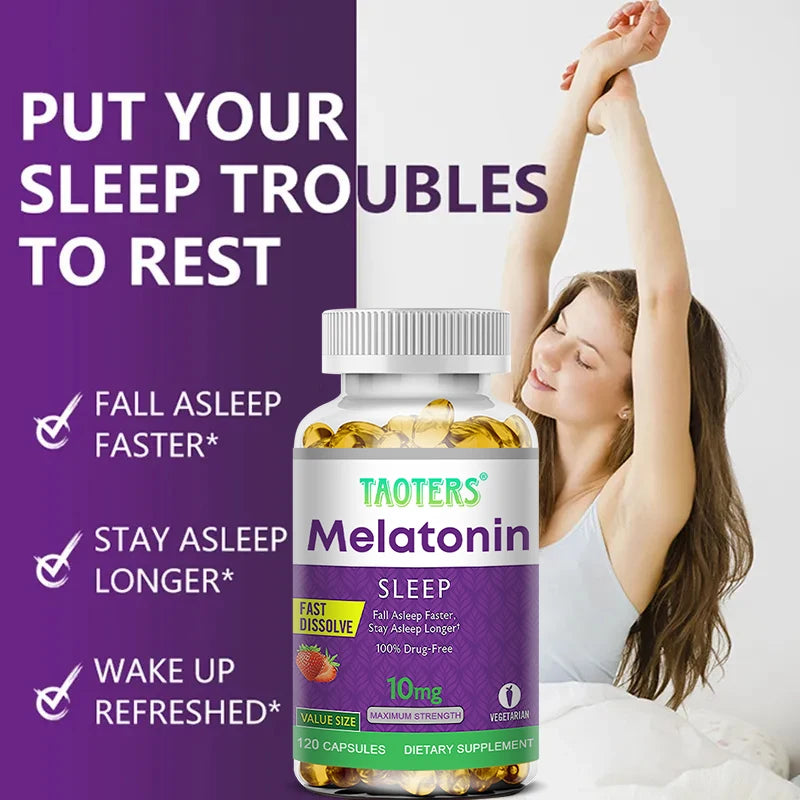 Melatonin 10 mg Supplement, Natural Sleep Aid, Deeper Sleep, Improves Memory, Helps Relieve Stress and Anxiety, 120 Capsules
