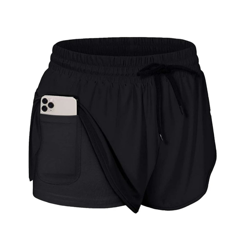 High Waist Workout Shorts Women Fitness Quick Drying Double Layer Shorts Running Active Athletic Yoga Short Pants Gym Leggings