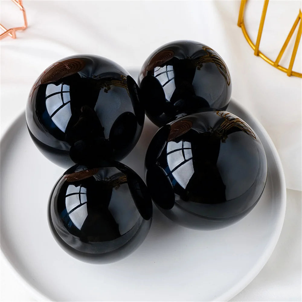 Natural Black Obsidian Sphere – Healing Crystal for Reiki, Feng Shui, and Home Decor (Base Not Included)