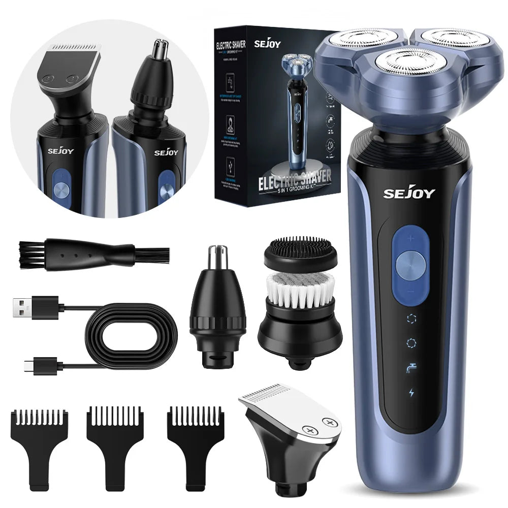 Sejoy Electric Razor for Men Foil Shaver with 3-Blade Edge Shaving Area, 7500 RPM High Speed Motor Digital Power Display Mens El