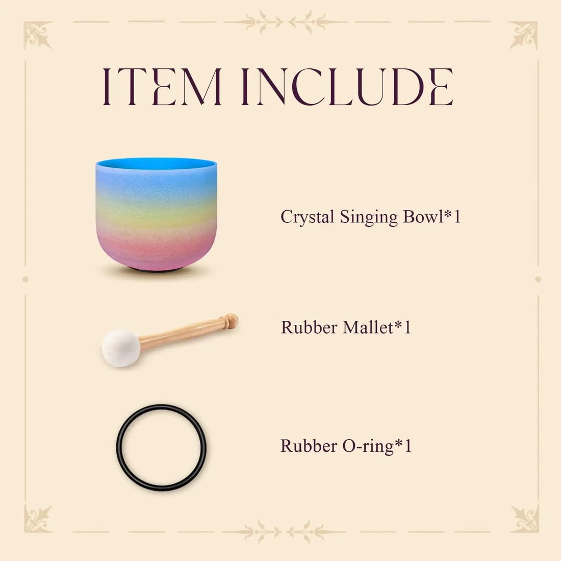 CVNC 440HZ 8 Inch Rainbow Colored G Note Throat Chakra Frosted Quartz Crystal Singing Bowl for Sound Healing and Meditation