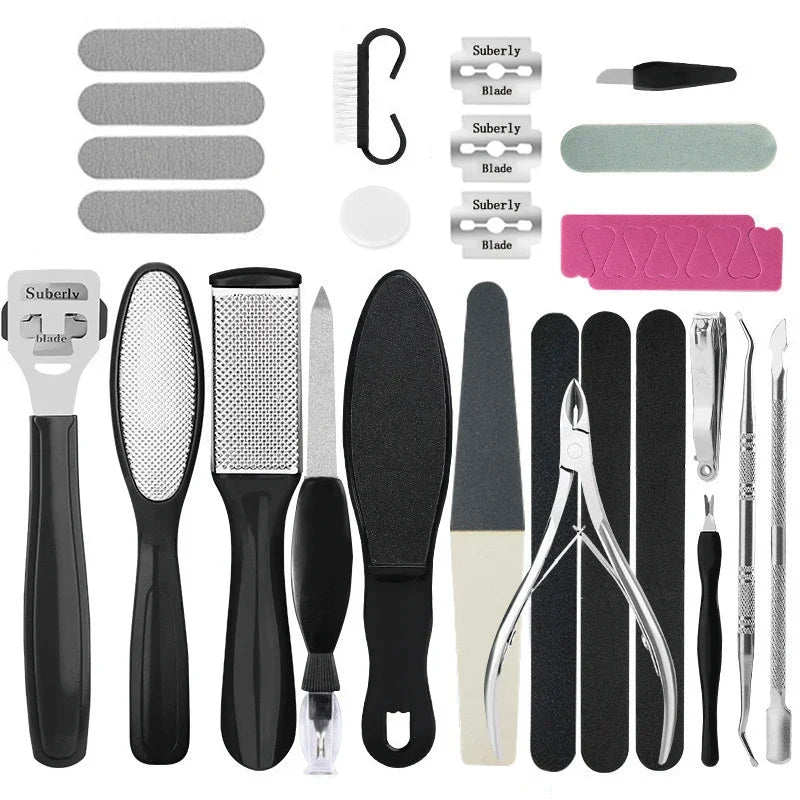 27PCS Foot Care Pedicure & Manicure Kit – Stainless Steel Tools for Exfoliating, Callus Removal & Nail Care