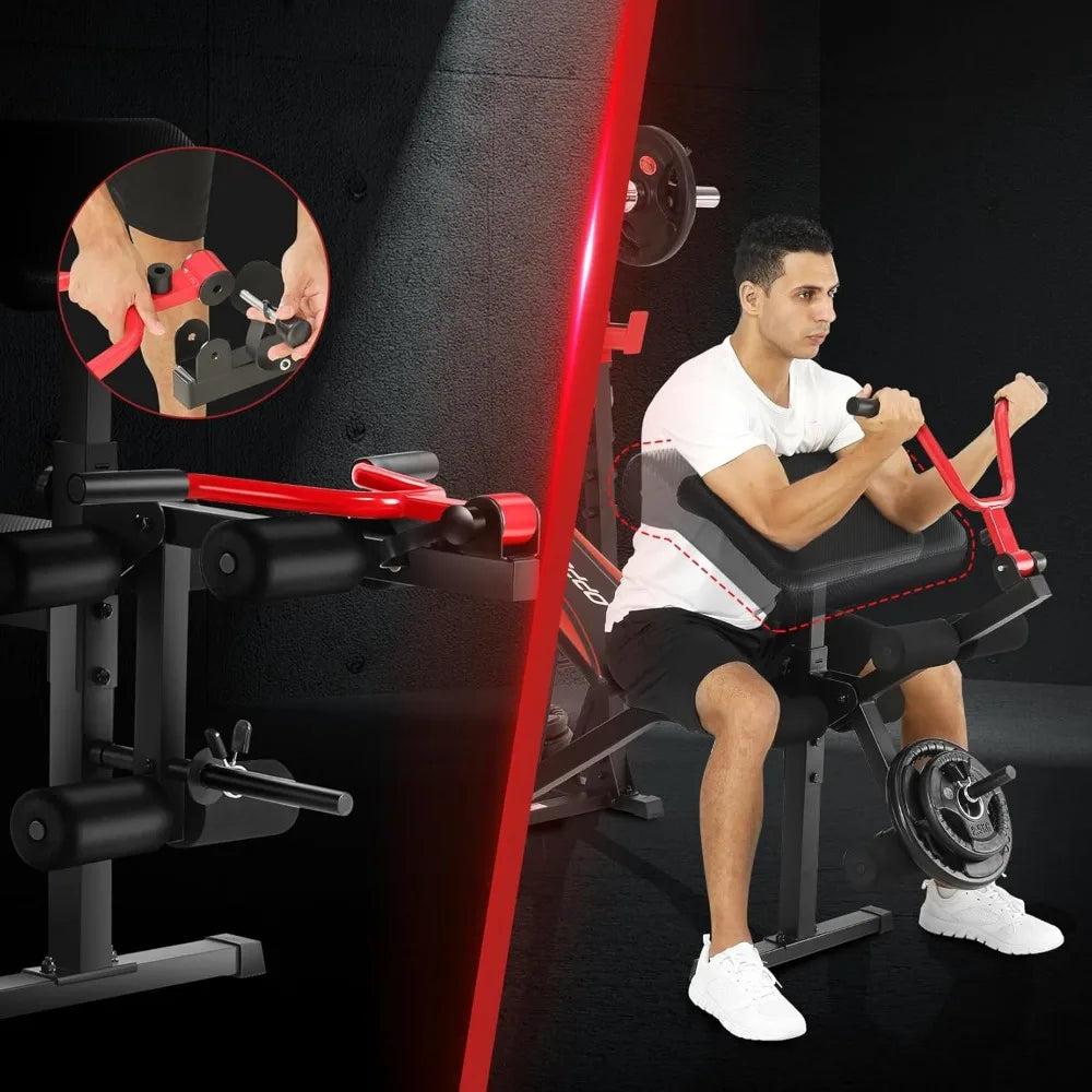 900LBS Weight Bench Set with Squat Rack Preacher Curl Weight Bench with Leg Extension Workout Bench for Home Gym