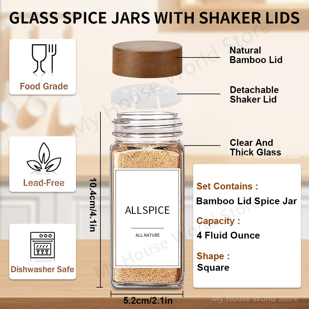 13Pcs Glass Spice Jars with Bamboo Lids – 4oz Seasoning Organizer Set for Spice Rack & Kitchen Storage