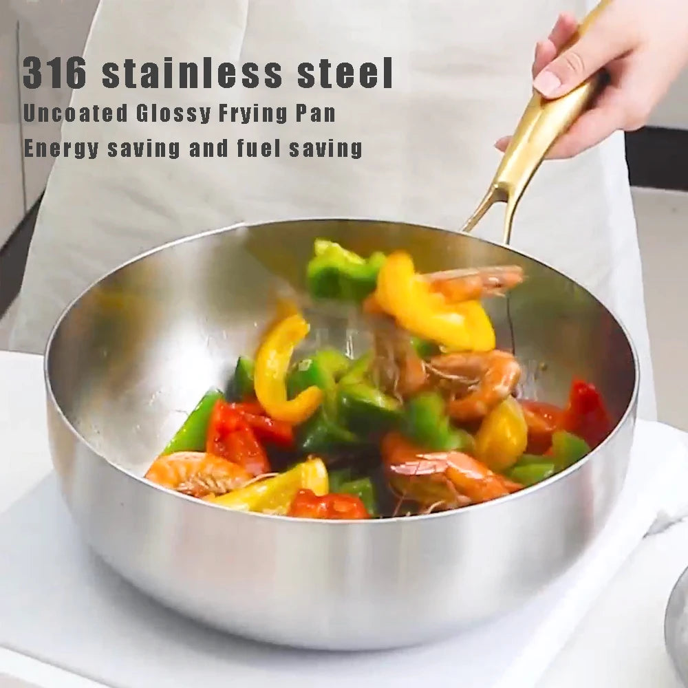 316 Stainless Steel Deepened Frying Pan & Wok – Nonstick, Durable & Universal for All Cooktops