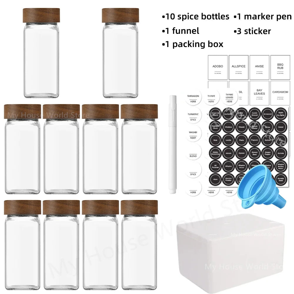 13Pcs Glass Spice Jars with Bamboo Lids – 4oz Seasoning Organizer Set for Spice Rack & Kitchen Storage