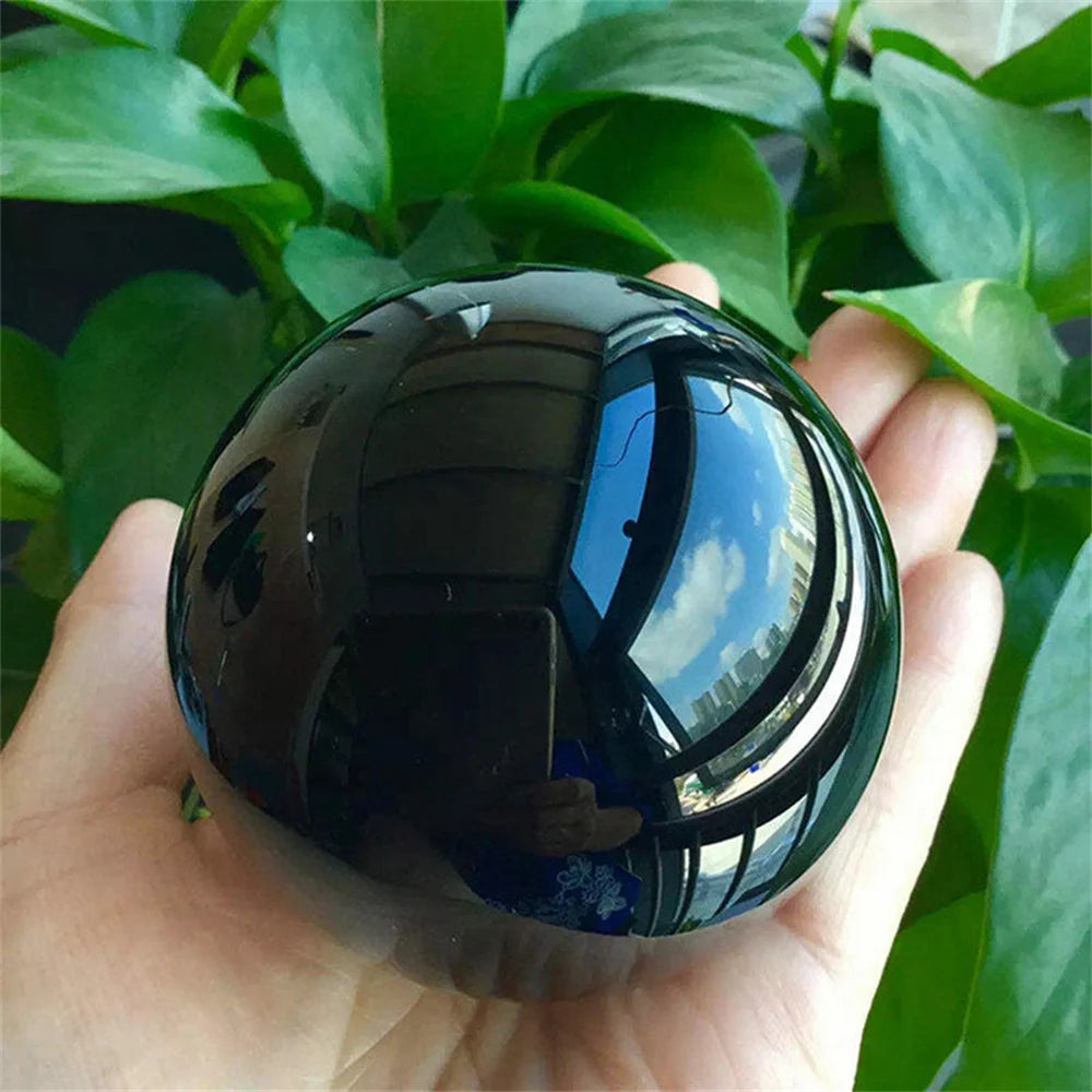 Natural Black Obsidian Sphere – Healing Crystal for Reiki, Feng Shui, and Home Decor (Base Not Included)