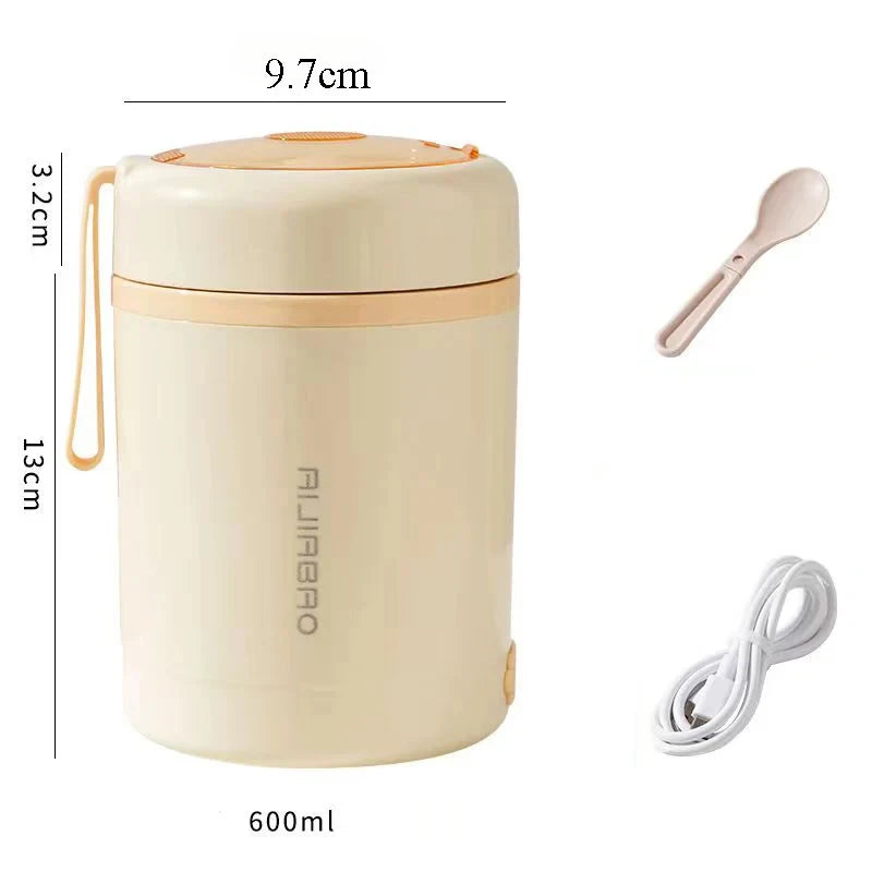 600ML USB Electric Heating Lunch Box – Portable Food Warmer with Stainless Steel Container for Picnic, Milk, and Drinks (5V, 12V, 24V)