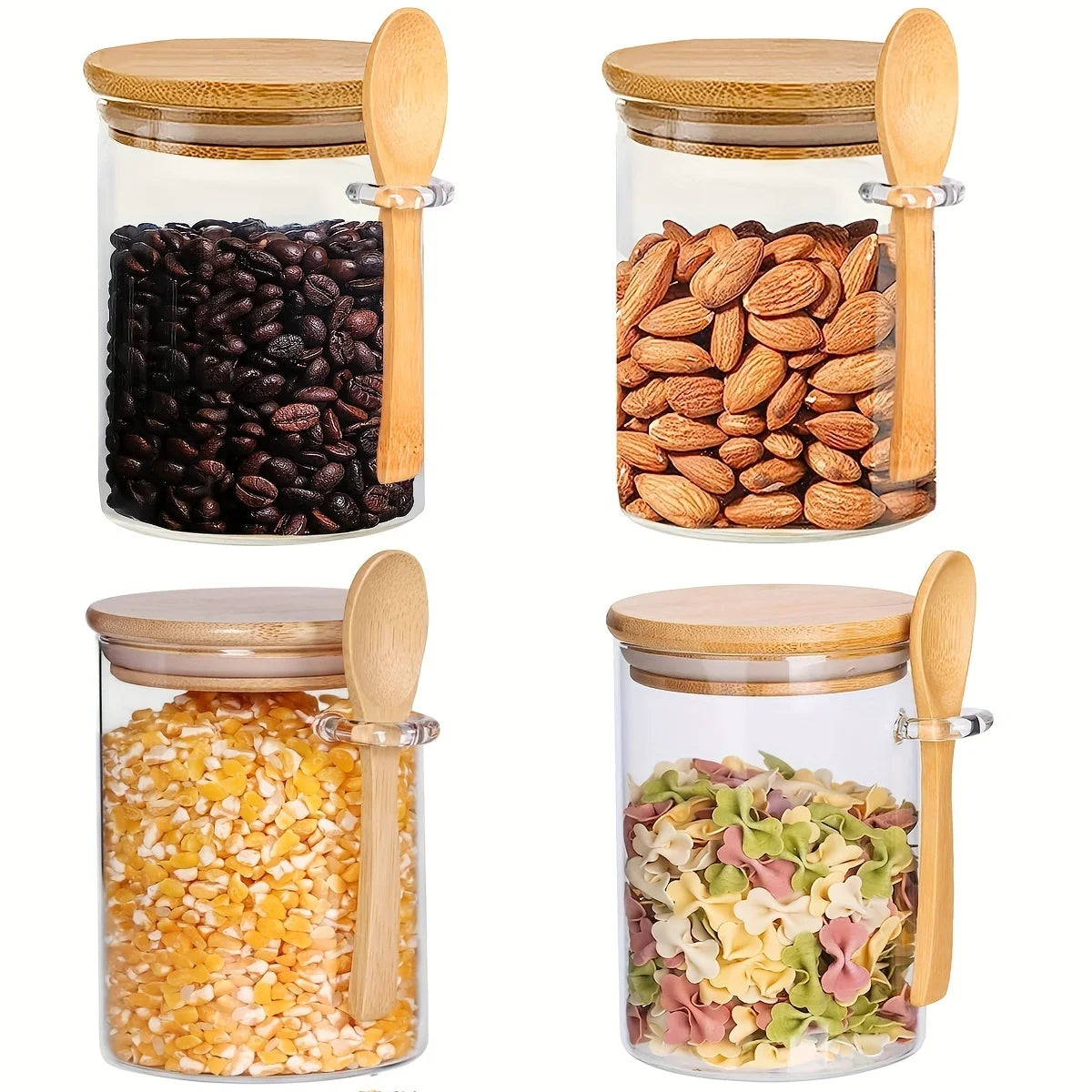 18oz Airtight Glass Jars with Lids & Spoons – Clear Storage for Spices, Candy, Tea & More