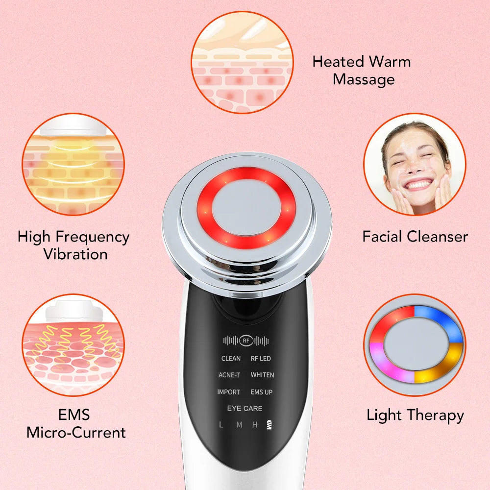 7-in-1 Face Lifting Device – EMS Microcurrent, LED Skin Rejuvenation, and Neck Firming Massager for Radiant, Youthful Skin