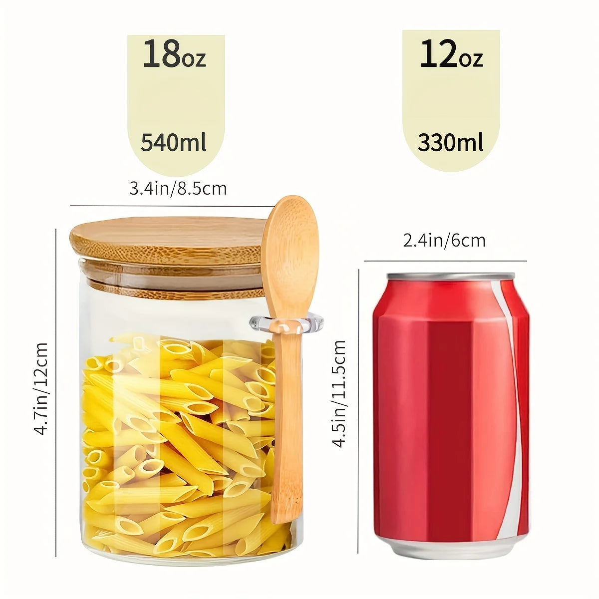18oz Airtight Glass Jars with Lids & Spoons – Clear Storage for Spices, Candy, Tea & More