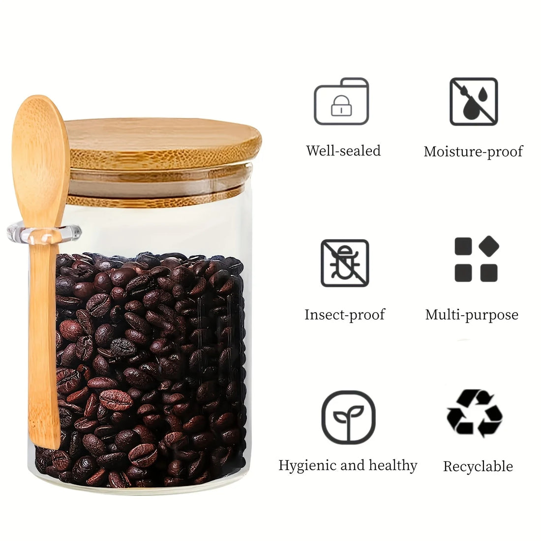 18oz Airtight Glass Jars with Lids & Spoons – Clear Storage for Spices, Candy, Tea & More