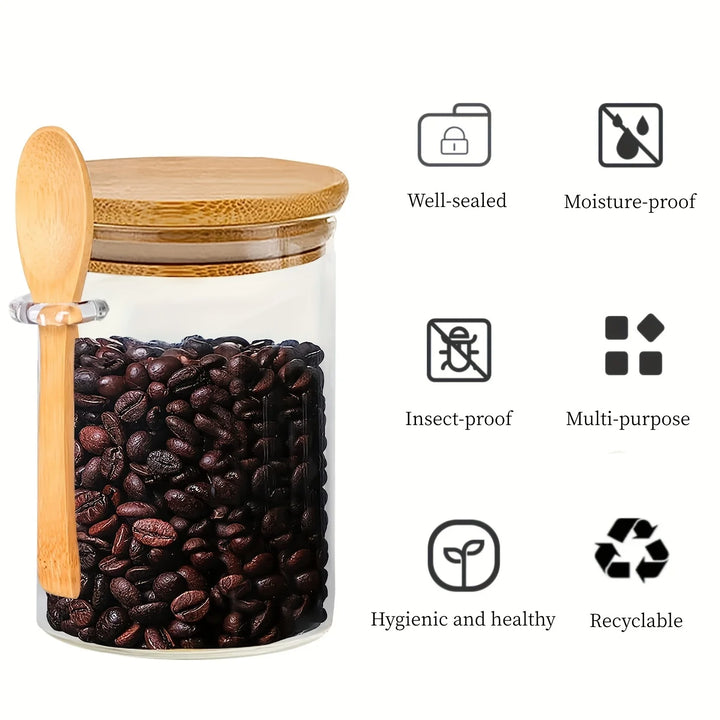 18oz Airtight Glass Jars with Lids & Spoons – Clear Storage for Spices, Candy, Tea & More