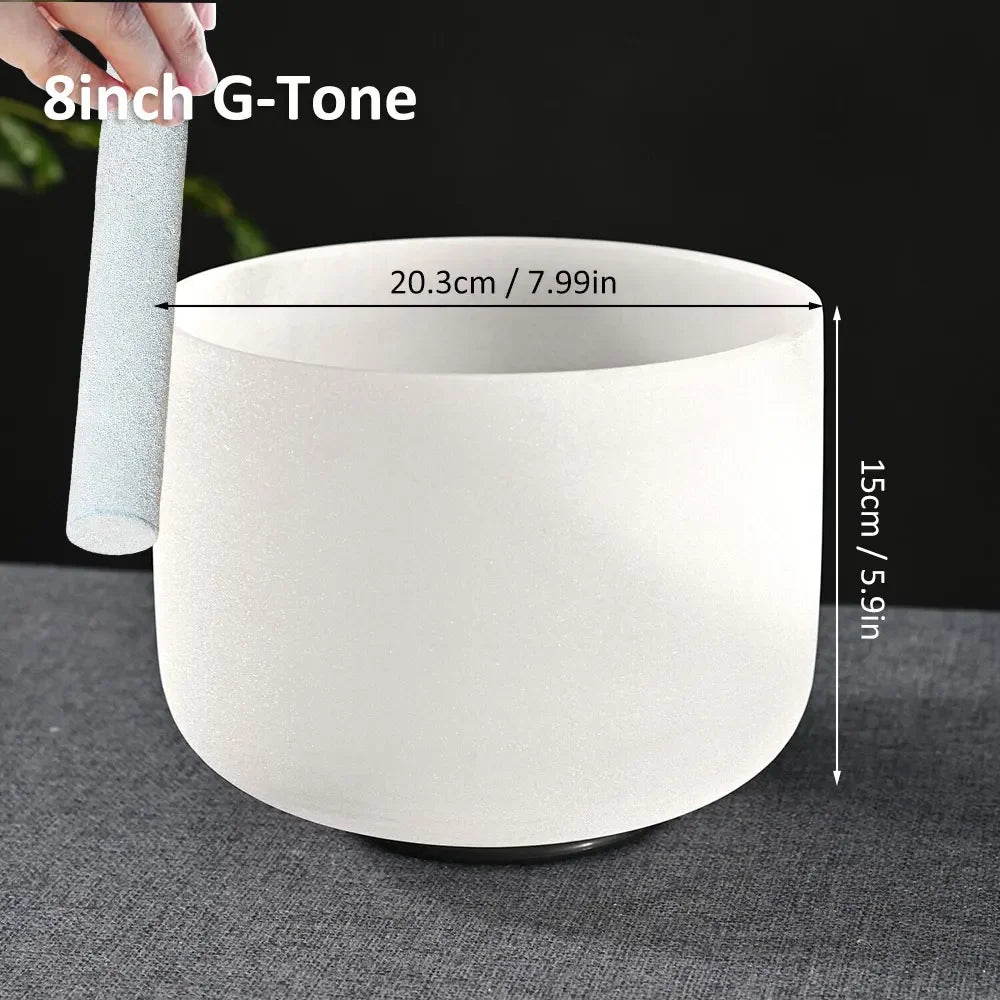 8 Inch Pure White Crystal Singing Bowl Including Sheepskin Mallet Rubber Ring For Sound Healing Meditation Bells Cowbell Garden