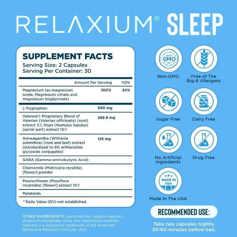 Melatonin, Ashwagandha Extract, Adult Sleep Aid, Non-Habit Forming, Helps Reduce Dreaming, Sleep Soundly, 60 Veggie Capsules