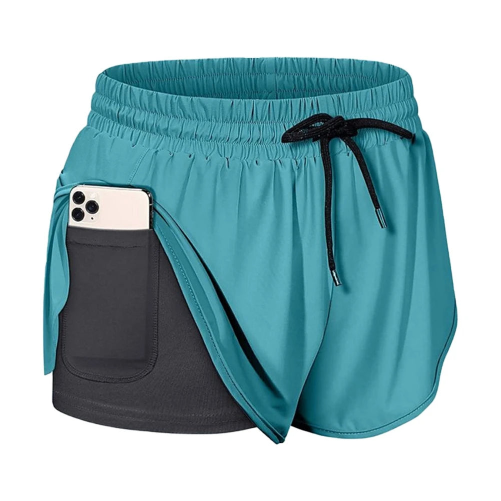 High Waist Workout Shorts Women Fitness Quick Drying Double Layer Shorts Running Active Athletic Yoga Short Pants Gym Leggings