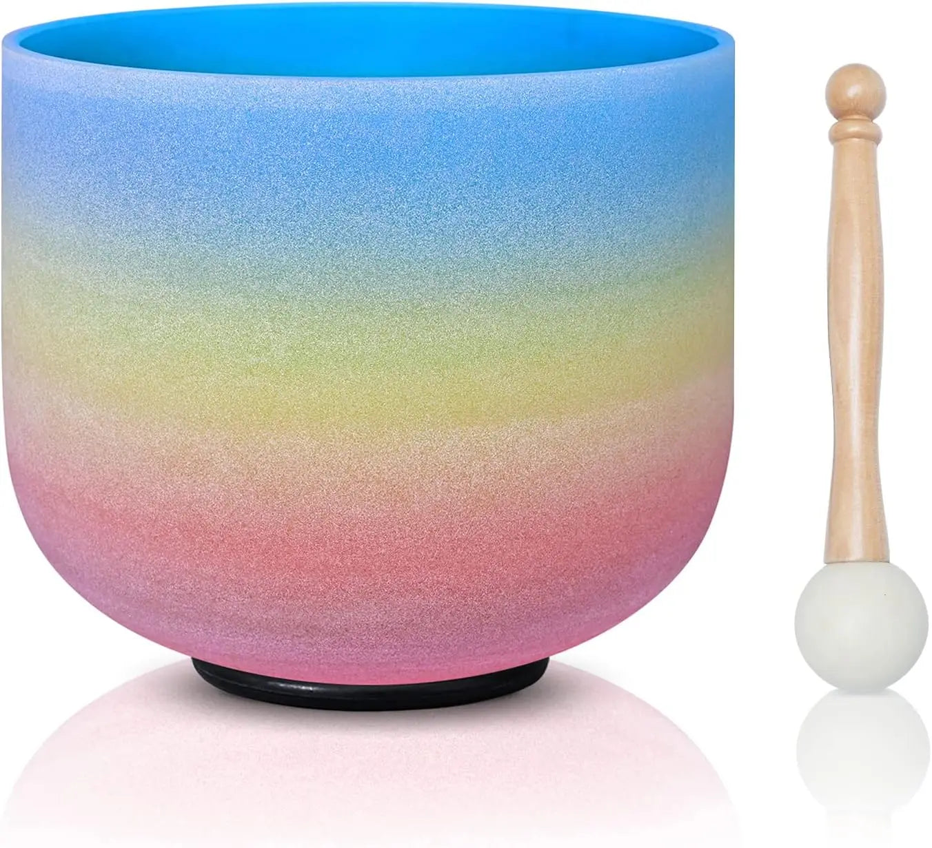 CVNC 440HZ 8 Inch Rainbow Colored G Note Throat Chakra Frosted Quartz Crystal Singing Bowl for Sound Healing and Meditation