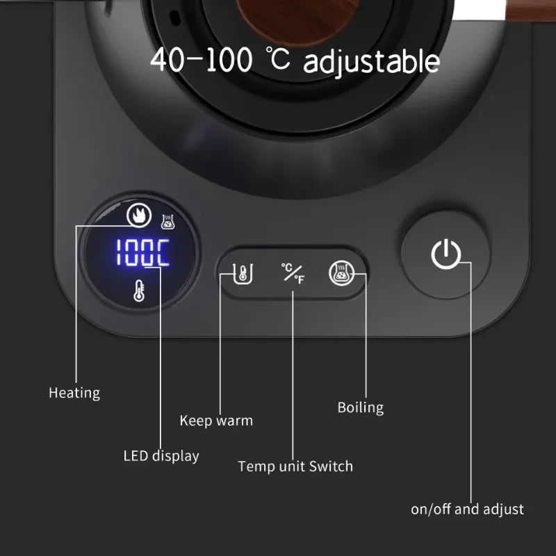 Electric Gooseneck Kettle 900ML – Smart Temperature Control Coffee & Tea Pot with Rapid Heating, 110V/220V